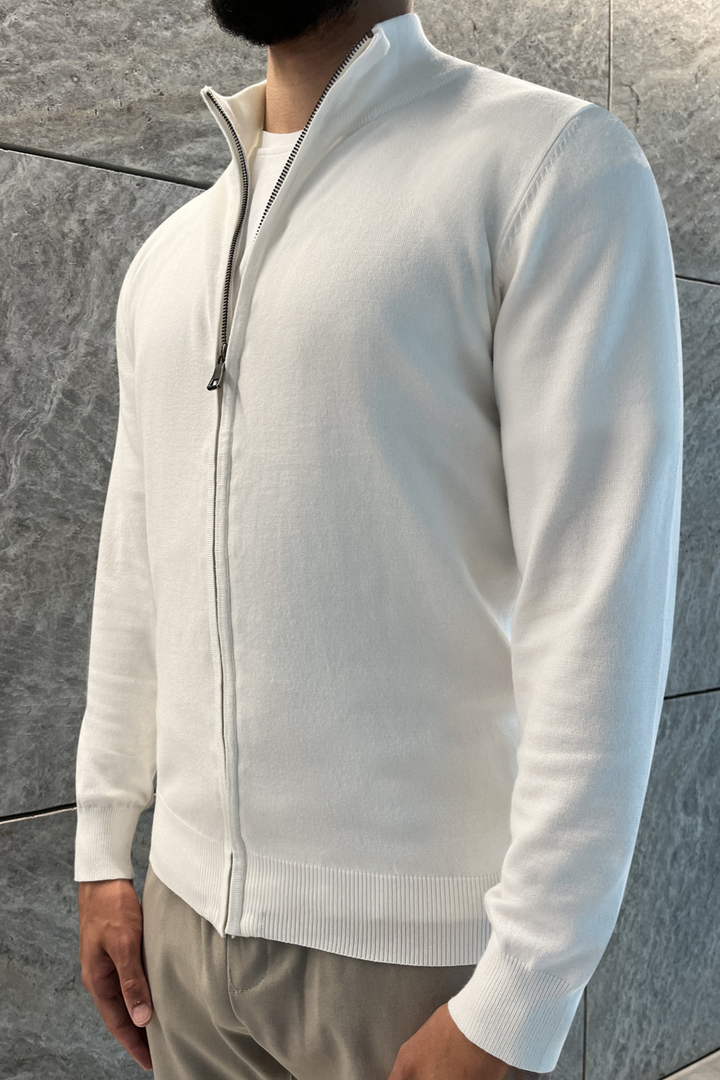 Luma Full Zip Sweater - White