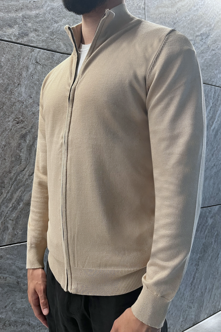 Luma Pullover mit durchgehendem Reißverschluss – Beige 