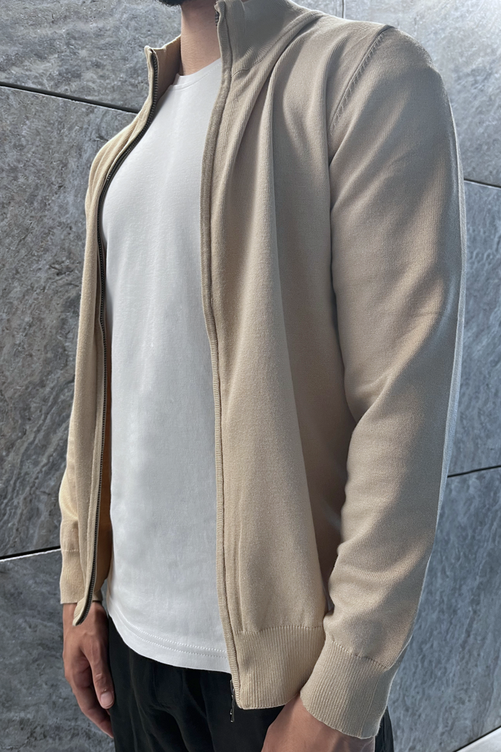 Luma Pullover mit durchgehendem Reißverschluss – Beige 