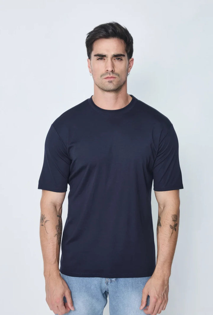 Mercerised Glans T-Shirt - Donkerblauw