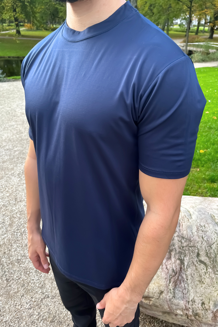 Mercerised Glans T-Shirt - Donkerblauw