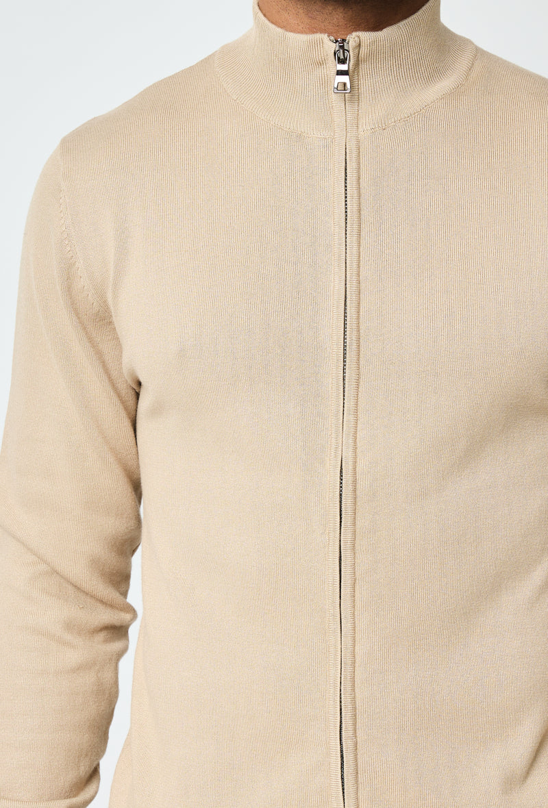 Luma Pullover mit durchgehendem Reißverschluss – Beige 