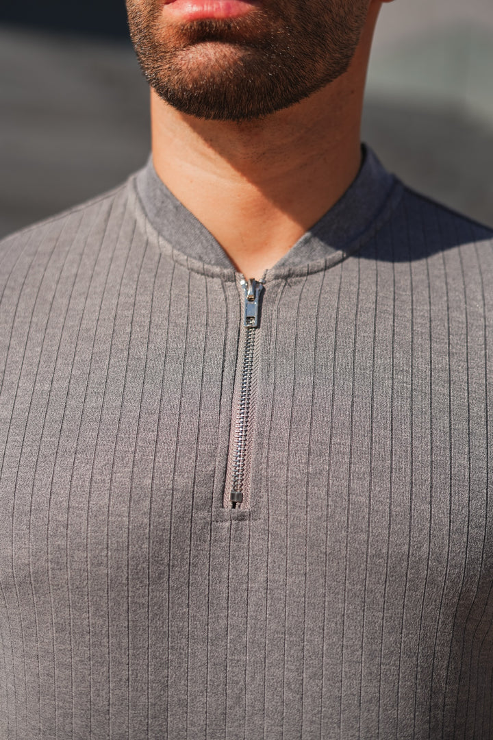 Enza Zipped Polo - Grey