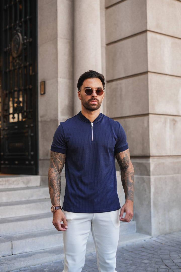 Enza Zipped Polo - Dark Blue