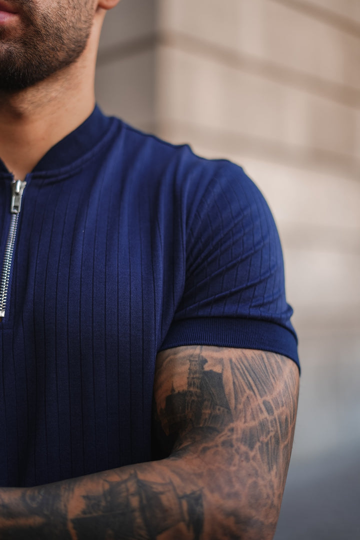 Enza Zipped Polo - Dark Blue